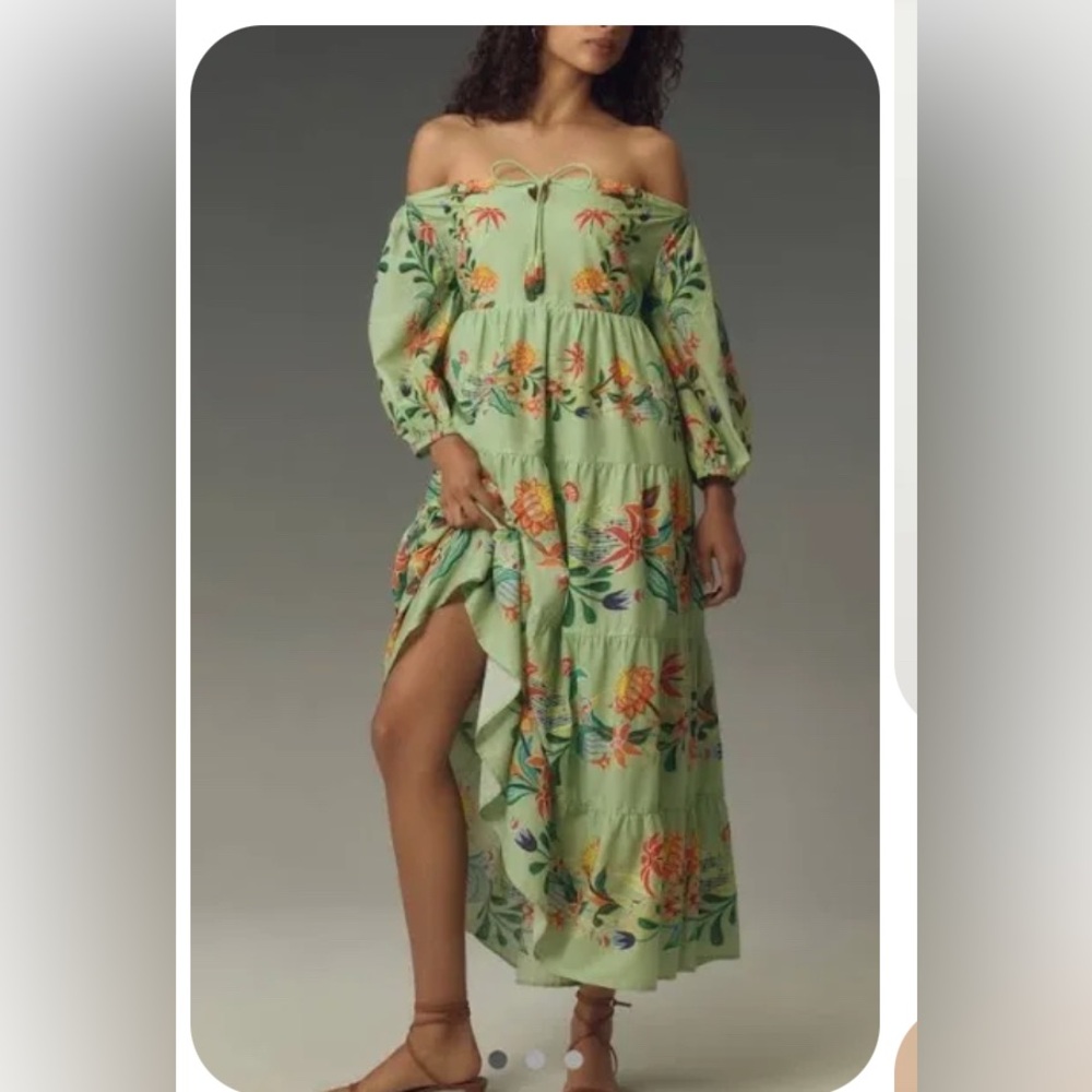 FARM Rio Green Floral Off-Shoulder Maxi Dress